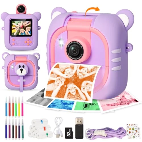Offerta a tempo: Macchina Fotografica Bambini Istantanea e 7 Rotoli Carta (4 Col: O/R/V/B+3 B&N)-2,4”Fotocamera istantanea con 32GB, 180 °Flip Obiettivo, Regalo di Natale e Compleanno per Bambini per 3-12,M2 - 35% da 54.99 € a 35.99 €