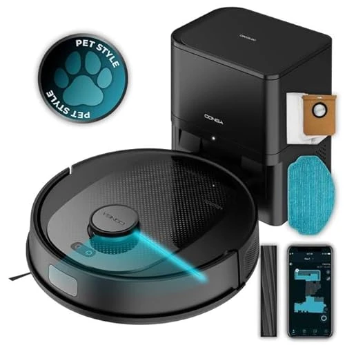 Cecotec Robot Vacuum Cleaner and Automatic Base Conga 7690 Immortal Max Home M, Laser Navigation, Suction 5000 Pa, Up to 220 Min Battery Life, Base, 2.5 L, Application Control, 4 in 1 Sweep