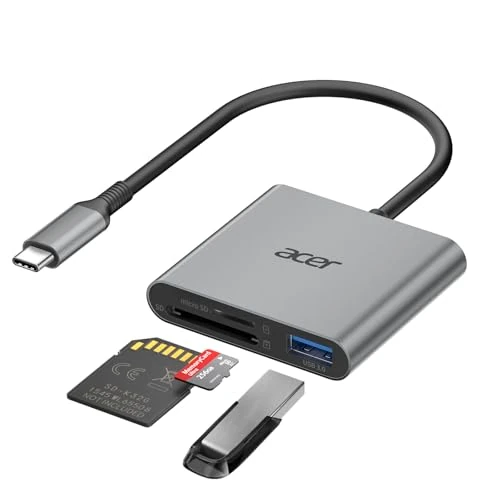 Zeitlich begrenztes Angebot: acer USB C SD Kartenleser mit Typ-A 3.0, USB-C Card Reader Aluminium Kartenlesegerät Typ C Micro SD Speicherkartenleser Adapter für iPhone 17 16 15 Serie,Galaxy S24,iPad MacBook Pro,Surface Pro usw. von 12.99 € auf 12.99 € (0.