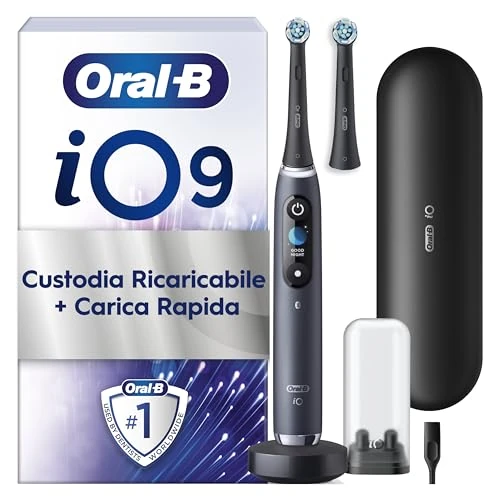 Oral-B Rechargeable Electric Toothbrush iO 9 Black Limited Edition, 1 Spare Head, 1 Travel Case, 1 Magnetic Case, 1 Toothbrush