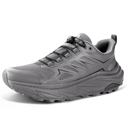 FREE SOLDIER Trailrunning schoenen voor heren, lichtgewicht trekkingartikelen met anti-slip grip, ademende, mazen, zero-drop-zool. Ideaal voor wandelen, trailrunning, bergbeklimmen, grijs, 46 EU