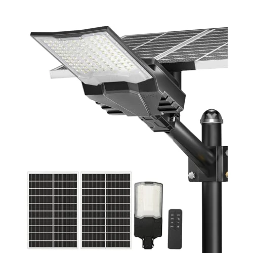 Gefolly SL-9000W Solar Street Lights Outdoor, Commercial Parking Lot Light Dusk to Dawn IP67 Waterproof 6500K Security Flood Lights Lamp for Yard, Road, Basketball Courts