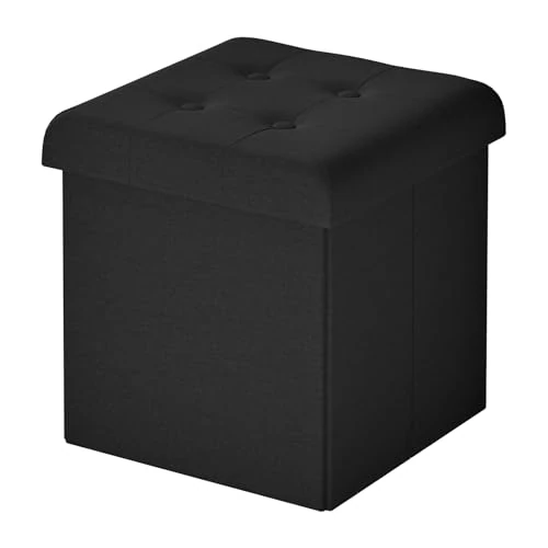 Offerta a tempo: WOLTU Pouf con Contenitore, Puffo Pieghevole con Coperchio, Poggiapiedi Divano, Cubo Seduta con Ripiano, per Soggiorno o Camera da Letto, 30x30x30 cm, Nero - 50% da 25.99 € a 12.99 €