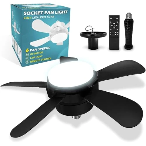 oxylops Plafondventilator met ledlicht, diameter 40 cm, 6 snelheden, stil, app-bediening/afstandsbediening, E27 met sokkel, 3 temperaturen, omkeerbaar voor zomer/winter, installatie zonder werknemers