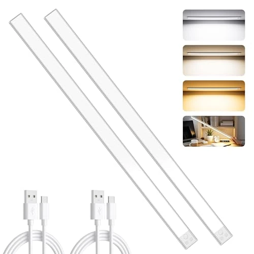 OUILA 60 cm ultra lange keukenverlichting onder kast, 106 LED 5000mAh bewegingssensorverlichting binnen, 3 kleuren dimbare oplaadbare LED-verlichting voor kast, keuken (3 kleurtemperatuur, 60 cm - 2