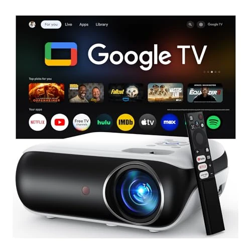 Offerta a tempo: 【Google TV/Assistente Vocale/Dolby】Proiettore 4K, HAPPRUN 1000 ANSI 1080P Full HD Smart Videoproiettore con Netflix/Disney+ Ufficiale, WiFi6 e Bluetooth 5.2 per Home Cinema Esterno - 0.00% da 399.99 € a 399.99 €