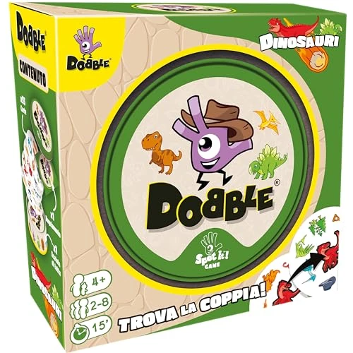 Asmodee Dobble Dinosaurus, Eco-Sleeve, grappig bordspel voor het hele gezin, 2-8 spelers, 6+ jaar, Italiaanse editie