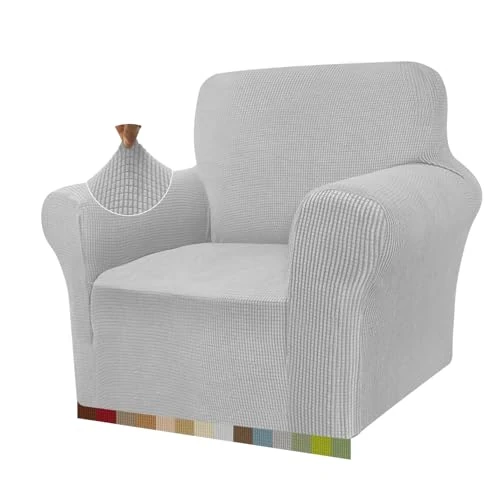 Granbest High Stretch Sofa Cover Modern Sofa Throw Jacquard Elastic Sofa Cover for Living Room Protector for Dogs Pets (1 Seater, Silver Grey)