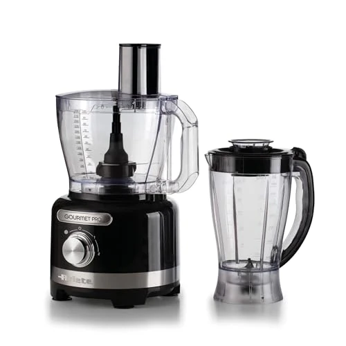 Ariete 1782 Gourmet Pro Moderna, Küchenmaschine, Zerkleinerer 3L, Mixer 2L, 2 Geschwindigkeitsstufen + Pulse, Messerset + Edelstahlscheibe, Zubehör für Zitruspresse, schwarz