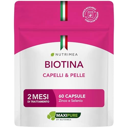 Biotina Cabello y Uñas | Con Vitamina B8 Zinc y Selenio | Suplemento Vegano Sin Excipientes | 60 Cápsulas | Nutrimea
