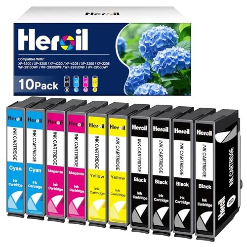 Heroil Compatible Ink Cartridge for 600 Series Cartridges for Expression Home XP-2200 XP-4200 XP-3200 XP-3205 XP-2205 Workforce WF-2910 WF-2930 WF-2950 (10 Pack)