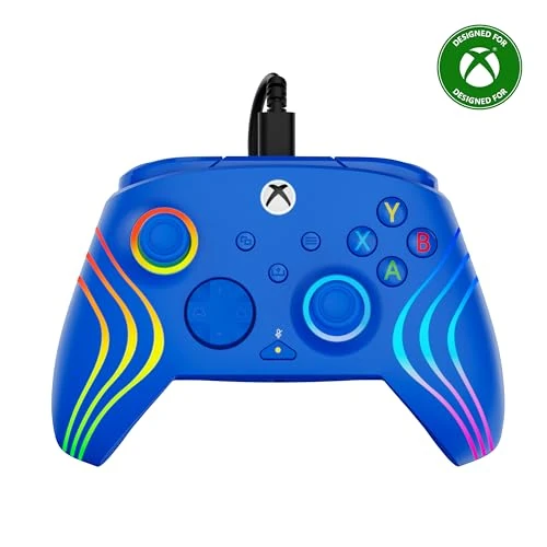 Offerta a tempo: Turtle Beach Afterglow Wave Blu Controller Gamepad RGB cablato - Con licenza per Xbox Series XS, Xbox One e Windows - Pulsanti programmabili, grilletti effetto Hall, controlli audio - 16% da 44.99 € a 37.77 €