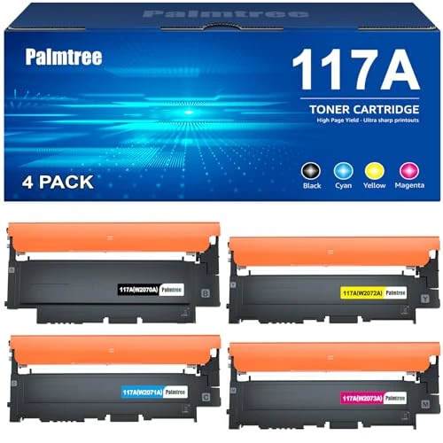 Palmtree 117A Cartucho de tóner Compatible para Toner HP Color Laser Mfp 178nw Toner HP Color Laser 150nw 150a 179fnw 178nwg 179fwg W2070A W2071A W2072A W2073A Negro Cian Amarillo Magenta Paquete de 4