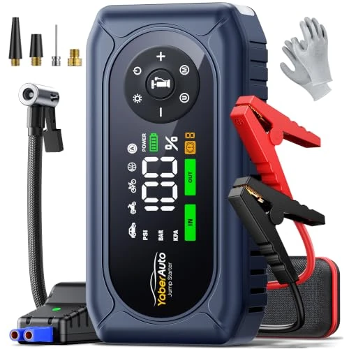 Offerta a tempo: Booster Avviamento Auto 8000A con Compressore 150PSI, YaberAuto Avviatore Batteria Auto per Tutti Gas/10.0L Diesel/Veicoli Ibridi, 12V Starter Batteria, 800 lumen Torcia, Avviamento Forzato - 22% da 89.99 € a 69.99 €