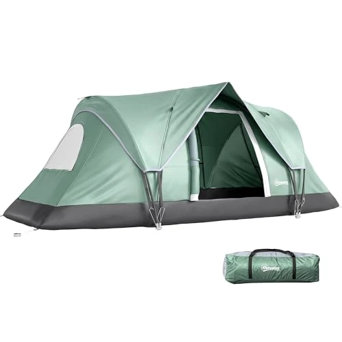 Offerta a tempo: Outsunny Tenda da Campeggio 6 Posti Idrorepellente per 3000mm con Protezione UV, Tenda Famigliare con Finestre e Pali in Fibra di Vetro, 4.55x2.2x1.8 m, Verde - 15% da 102.95 € a 87.72 €