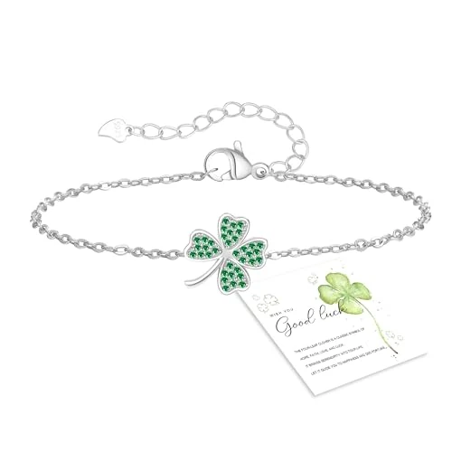 Offerta a tempo: GEMAURA Braccialetto portafortuna da donna, in argento/oro, con quadrifoglio, regolabile, regalo per donne e fidanzate, braccialetto dell’amicizia - 44% da 15.99 € a 8.99 €