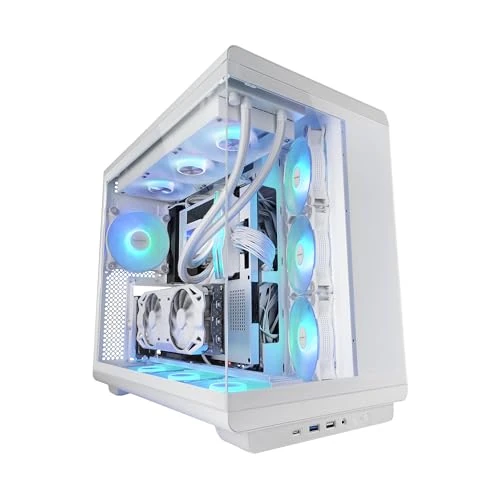 Mars Gaming MC-REV, Caja Gaming ATX, Doble Cristal Templado, 3x Ventiladores ARGB Invertidos 12cm, Montaje Vertical de Tarjetas Gráficas, Torre PC con Soporte Refrigeración Líquida hasta 360mm, Blanco