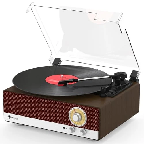Oferta ograniczona: Mycket Gramofon Vintage Bluetooth z 3 prędkościami 33/45/78 obr./min, przenośny odtwarzacz winylowy z podwójnym głośnikiem stereo, radio AM/FM, nadajnik Bluetooth, wyjście RCA, Auto-Stop, Słuchawki z 69.99 EUR na 49.99 EUR (znizka 29%)