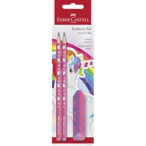 Faber-Castell 111516 - Unicorn writing set with HB pencils and eraser, school set for children