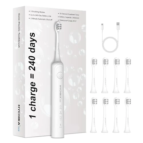 Offerta a tempo: Autonomia di 240 giorni Spazzolino Elettrico per Adulti,Spazzolino Ricaricabile con Batteria da 2500 mAh,8 Testine di Ricambio,3 Modalità di Pulizia,Impermeabile IPX7,Timer da 2 Minuti,Bianco - 0.00% da 19.79 € a 19.79 €