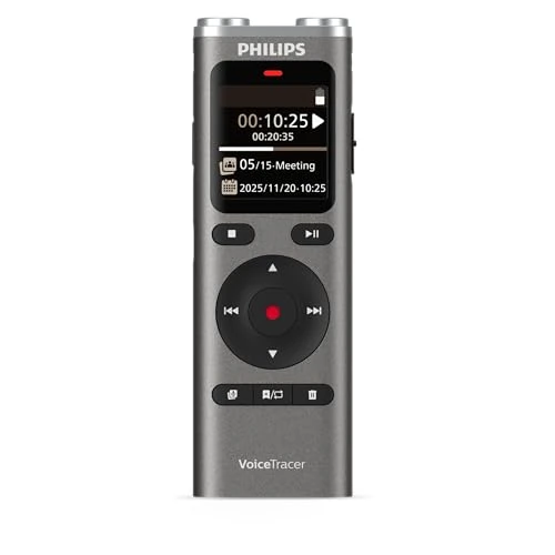 Oferta limitowana: Philips VoiceTracer DVT2075 Rejestrator audio 8 GB MP3 Stereo, akumulator litowo-polimerowy Sembly AI, do rozpoznawania głosu z wieloma głośnikami, tworzenie streszczeń, minut spotkań i z 342.46 zł na 342.46 zł (oszczędź 0.00%)