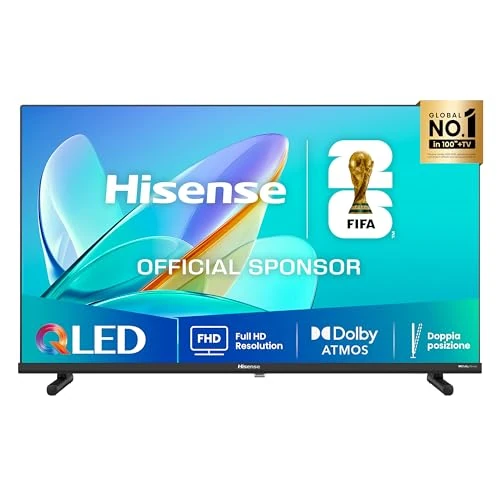 Offerta a tempo: Hisense TV 32" QLED Full HD 2025 32E53QT, Smart TV VIDAA U8, HDR10, Airplay2, Game Mode, Dolby Atmos, Works with Alexa, Tuner DVB-T2/S2 HEVC 10, lativù, 32'', 2025 QLED - 18% da 199.00 € a 163.00 €