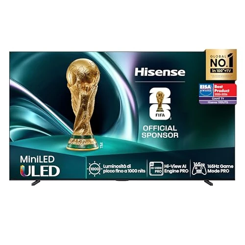 Hisense 100U7Q - Mini LED Smart TV, Quantum Dot Colour, Modo Juego de 165Hz, Subwoofer Integrado, Full Array Local Dimming, Dolby Vision IQ & Dolby Atmos