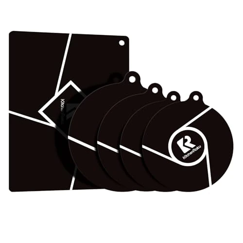 Offre limitée : Lot de 5 tapis à induction - Tapis de protection en silicone pour plaque de cuisson à induction - Résistant à la chaleur jusqu'à 230 °C - Empêche les fruits et les rayures (noir, 2 x 20 cm + 1 x 24 cm de 21.01 € à 21.01 € (0.00% de remise)