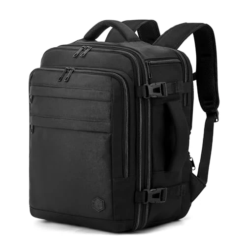VANKEV Sac à Dos Voyage Cabine pour Ryanair EasyJet Eurowings Wizz Air Extensible 40x30x20 à 40x30x25, 24L à 30L, Bagage à Main Sous Siège Adapté à un Ordinateur Portable de 15,6 Pouces noir