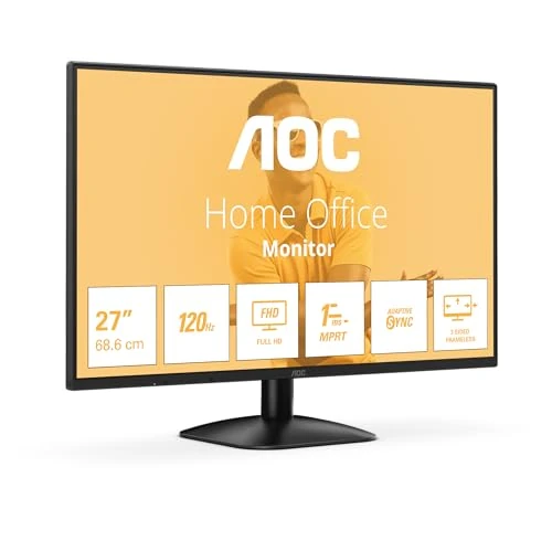 AOC 27B31H - Monitor Full HD da 27 pollici, 120 Hz, sincronizzazione adattiva dell'immagine 1920x1080, 1x D-Sub, 1x HDMI 1.4 nero, 27 inch FHD IPS, 100 Hz, No Altoparlanti