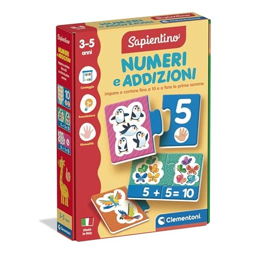 Clementoni Sapientino - Numeri e Addizioni, Gioco Educativo Bambini 3-5 Anni, Puzzle per Riconoscere Le Cifre e Imparare a Contare, Made in Italy, Lingua Italiana, 16840