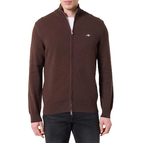 Oferta limitada: GANT Casual Cotton Zip Cardigan Suéter, Marrón Melange, 3XL para Hombre de 150.00 € a 57.12 € (ahorro 62%)