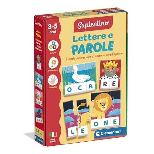 Clementoni Sapientino - Lettere e Parole, Gioco Educativo Bambini 3-5 Anni, Puzzle per Imparare Alfabeto e Parole e Stimolare la Manualità, Made in Italy, Lingua Italiana, 16845