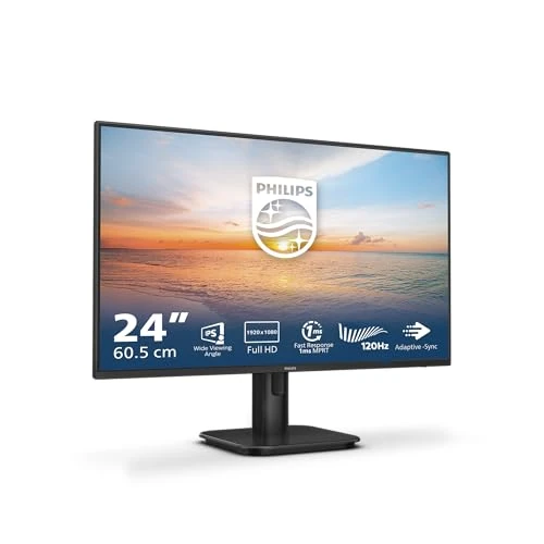 Philips 24E1N1200A - Monitor Full HD da 24 pollici, 120 Hz, Adaptive Sync., altoparlanti (1920x1080, 1x D-Sub, 1x HDMI 1.4, 1x DisplayPort 1.2) nero