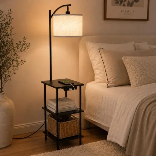 Zeitlich begrenztes Angebot: LuminexDesigns Stehlampe mit Regal & USB-A/C für Wohnzimmer, Schlafzimmer von 75.99 € auf 75.99 € (0.00% Rabatt)