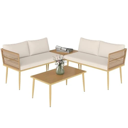 Offerta a tempo: Outsunny Set di Mobili da Giardino in Rattan 4 Pezzi Naturale e Crema - 50% da 302.95 € a 151.47 €