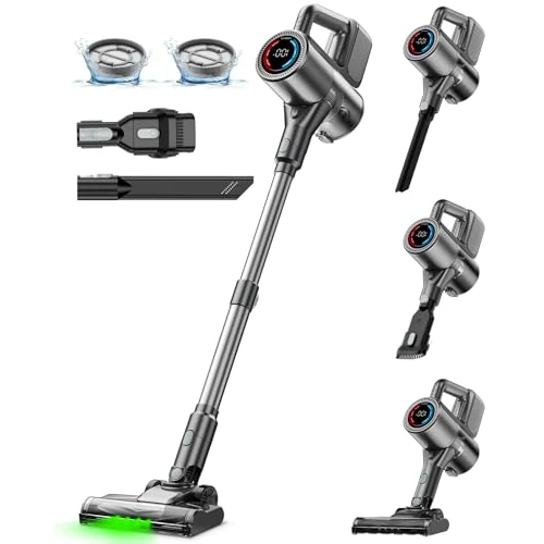 VersLife S7PRO Aspirapolvere senza fili, 500W/40KPA Scopa Elettrica, fino a 45 minuti di autonomia, display LED e luci frontali verdi, aspirapolvere autoportante per pavimenti duri, tappeti