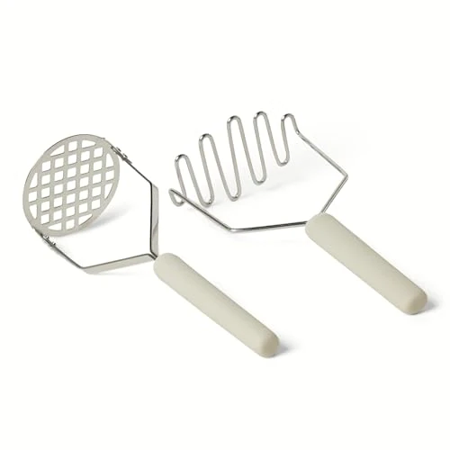 Offerta a tempo: Amazon Basics Schiacciapatate, Set di 2 Pezzi, Impugnatura Morbida, Lavabile in Lavastoviglie, Grigio Lino - 0.00% da 14.99 € a 14.99 €