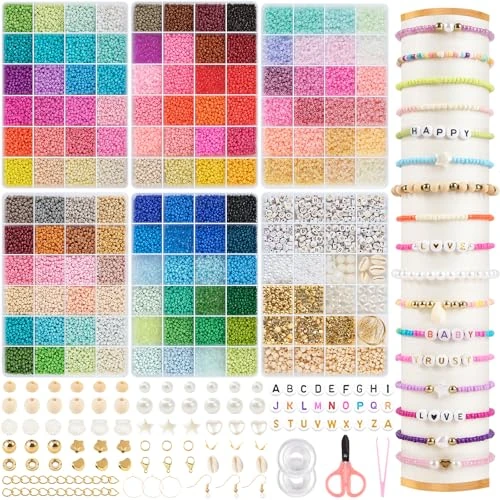 RUBY Perły 3 mm do bransoletek, szklanych koralików, zestaw bransoletek do samodzielnego wykonania, bransoletki z koralikami z literami, zestaw do produkcji biżuterii, zestaw charmsów, prezent dla