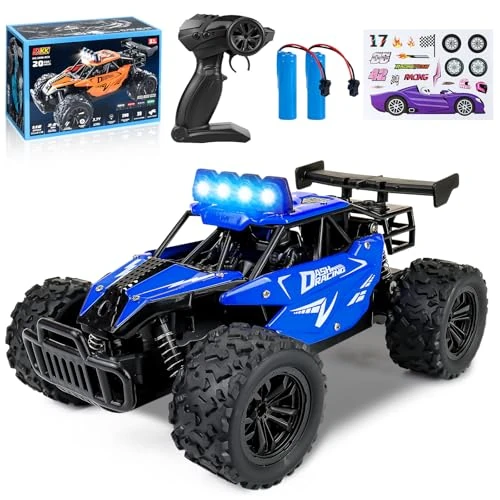 Joellfuner Op afstand bestuurbare auto, 2,4 GHz, 1:16, offroad monster, RC truck, 2WD 20 km/u, RC auto met vierkleurig ledlicht, RC Truggy met hoge en lage versnellingen, voor kinderen vanaf 3 jaar