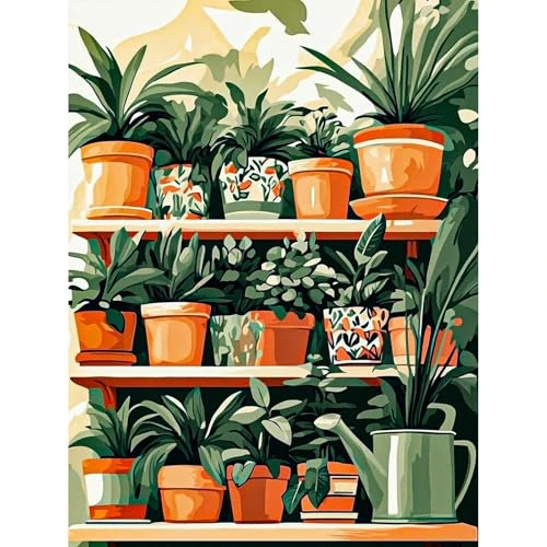 Offerta a tempo: KEYIFA Piante Vasetti Dipingere con i Numeri per Adulti, Painting by Numbers Kit con Pennelli e Acrilico Pigmento, Fai da te Olio La Pittura di Numeri Kit, Decora la Casa 30x40cm — 45% da 10,99 € a 5,99 €