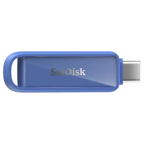 SANDISK Phone Drive mit USB Type-C 256 GB (Flash-Laufwerk für Smartphones, Tablets und Computer, 150 MB/s Lesen, Schlüsselring-Öse zur Mitnahme, 1 Jahr RescuePRO Deluxe-Software) - Maritime Blue