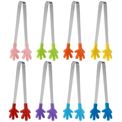 8 sztuk wielofunkcyjnych mini szczypiec do żywności, mini wielokolorowe szczypce do żywności, ze stali nierdzewnej, silikonowe szczypce, mini kostki lodu, mini kolorowe szczypce dla dzieci, do cukru