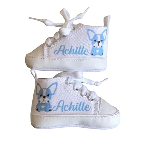Offerta a tempo: Scarpine Neonato, Scarpette Personalizzate con Nome, Scarpe da Culla con Stampa (BULLDOG azzurro, 3-6 mesi) - 0.00% da 16.99 € a 16.99 €