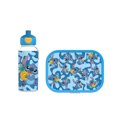 Mepal Zestaw Śniadaniowy dla Dzieci z Butelką na Napoje Typu Pop-Up i Pudełkiem na Lunch, do Szkoły Lub w Podróż, bez BPA, 400 ml i 750 ml, Stitch
