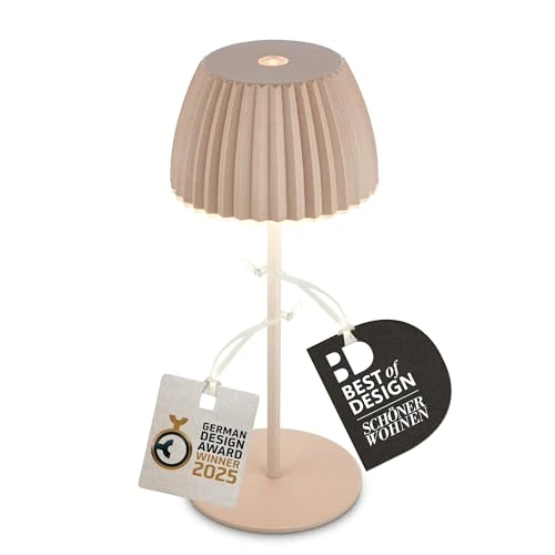Offerta a tempo: BRILONER - Mini lampada da tavolo LED senza fili IP44 con bordo luminoso, touch dimmer, lampada da comodino ricaricabile, vincitore del German Design Award 2025, 8,5x20 cm, beige - 50% da 24.95 € a 12.40 €