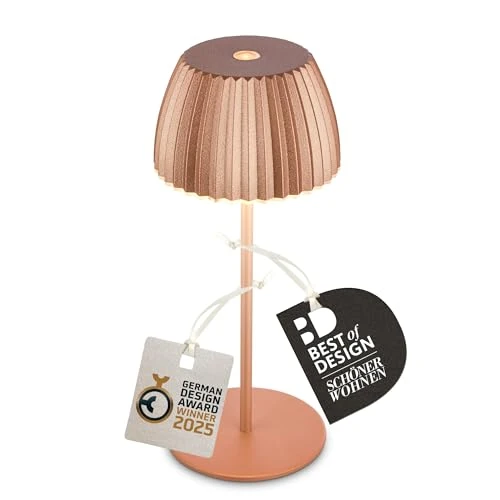 Limited-time offer: BRILONER - Riffle Mini LED Table Lamp Wireless IP44 with Light Edge, Touch Dimmer, Battery Replaceable, Bedside Lamp, LED Lamp, Battery Lamp, German Design Award Winner 2025, 8.5 x 20 cm, Copper from $37.81 to $37.81 (save 0.00%)