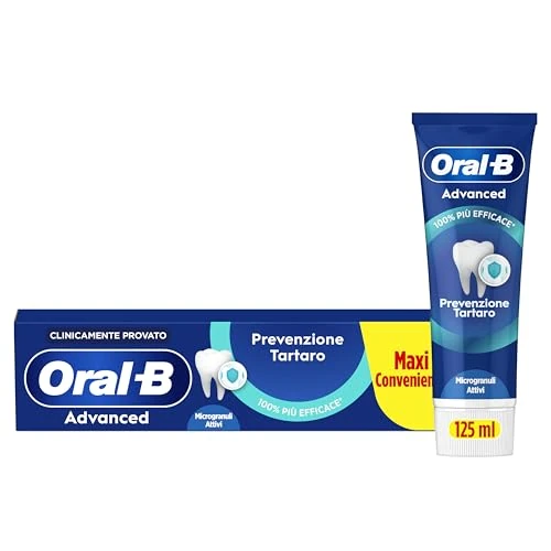 Offerta a tempo: Oral-B Dentifricio Advanced Prevenzione Tartaro 125ml, Dentifricio Formato Convenienza Anti Tartaro con Microgranuli Attivi, Clinicamente Provato, Pulizia Denti, Sapore Menta Fresca, Alito Fresco - 33% da 6.99 € a 4.70 €