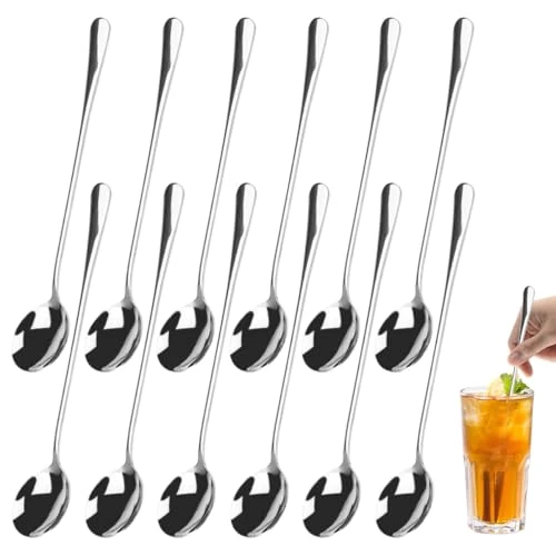 12 sztuk długich łyżeczek do latte macchiato, zestaw łyżek do latte macchiato, łyżki koktajlowe, łyżki deserowe, łyżki do kawy mrożonej, długie łyżki ze stali nierdzewnej do mrożonej kawy, lodów