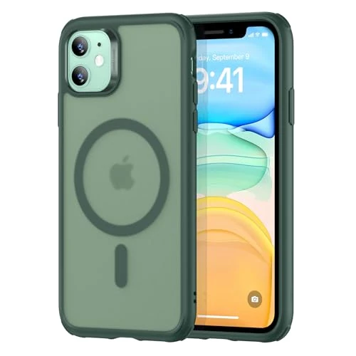 Tijdelijke aanbieding: ESR Beschermhoesje voor iPhone 11, compatibel met MagSafe, militaire bescherming, schokbestendig, magnetische hoes voor iPhone 11, klassieke hybride hoes (HaloLock), matgroen van 13.61 € naar 13.61 € (0.00% korting)